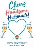 Load image into Gallery viewer, Cheers to the Handsome Husbands LGBTQ+ Photo Upload Anniversary Card
