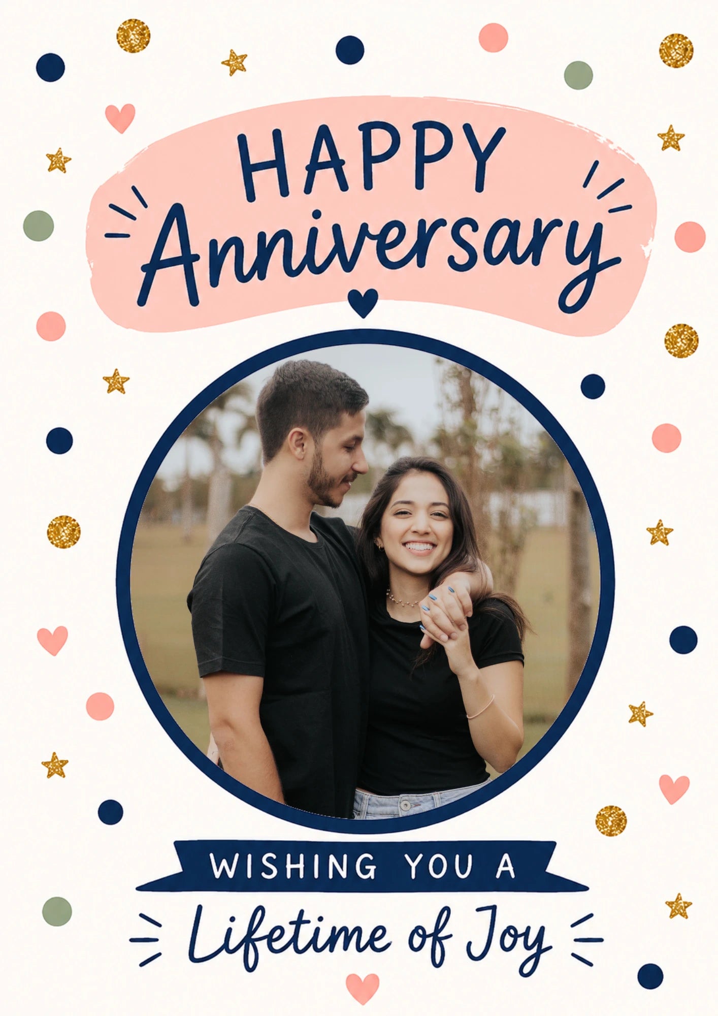 Confetti Hearts Happy Anniversary Photo Upload Card for Her