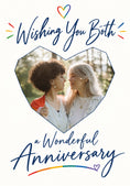Load image into Gallery viewer, Rainbow Heart LGBTQ+ Photo Upload Anniversary Card
