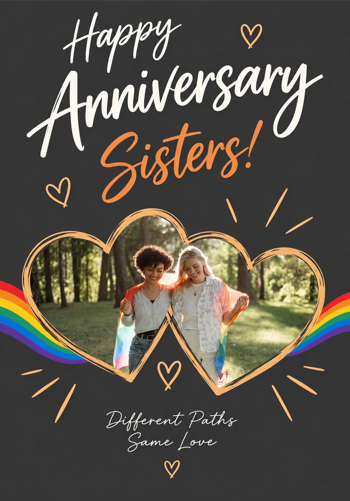 Rainbow Hearts Sisters Photo Upload Anniversary Card for Her