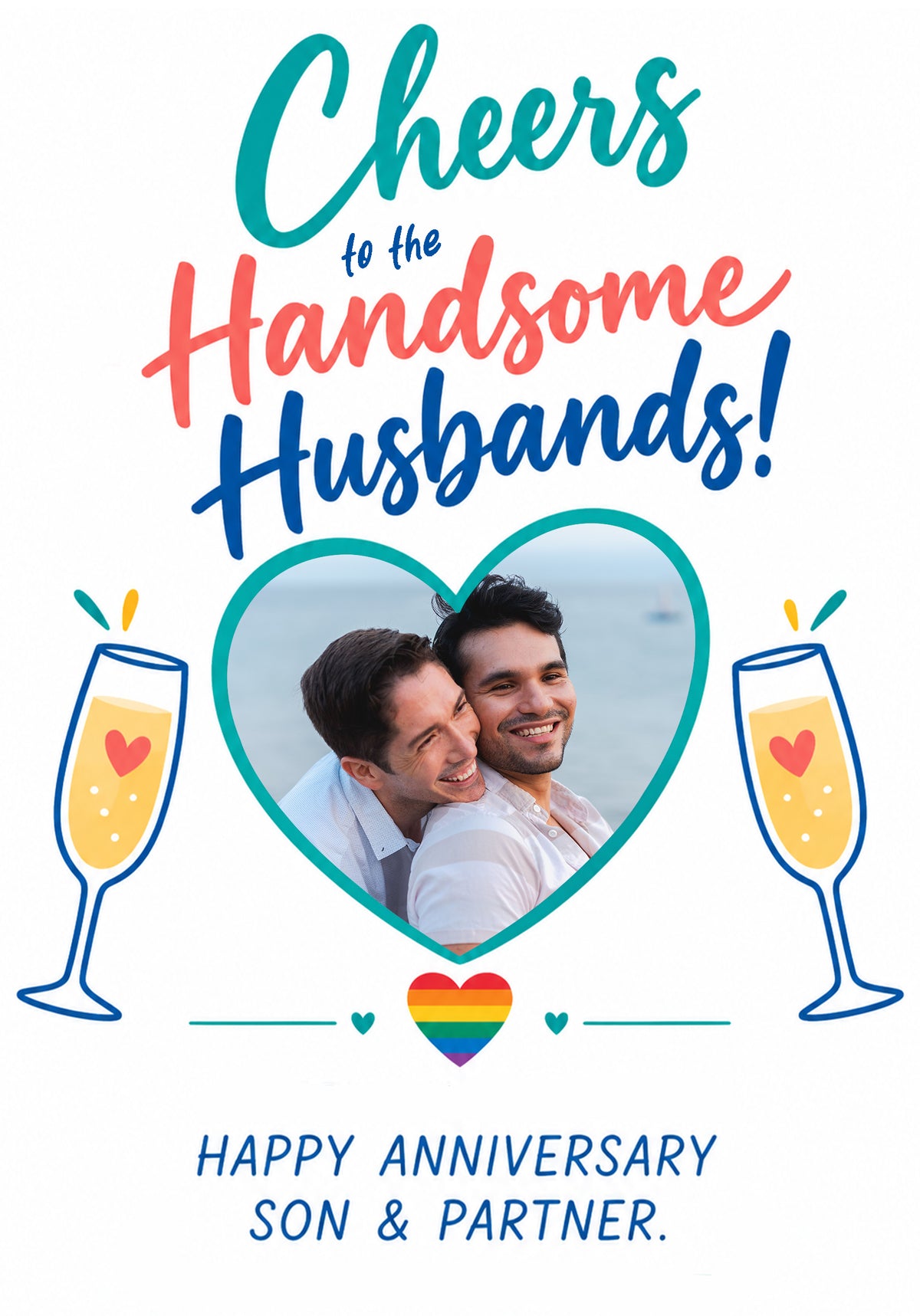 Cheers to the Handsome Husbands LGBTQ+ Photo Upload Anniversary Card