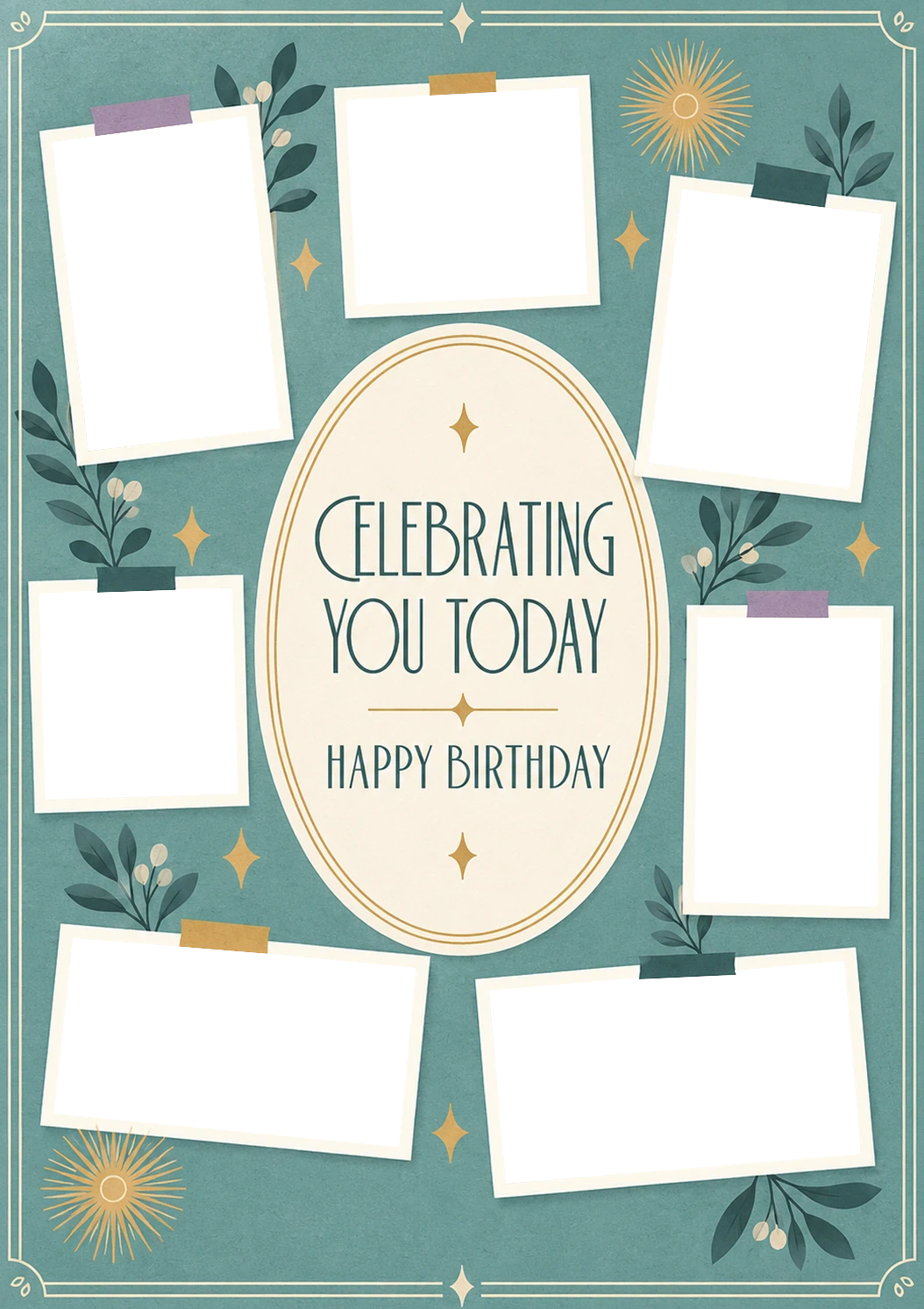 Celebrating You Today Botanical 8 Photo Upload Birthday Card