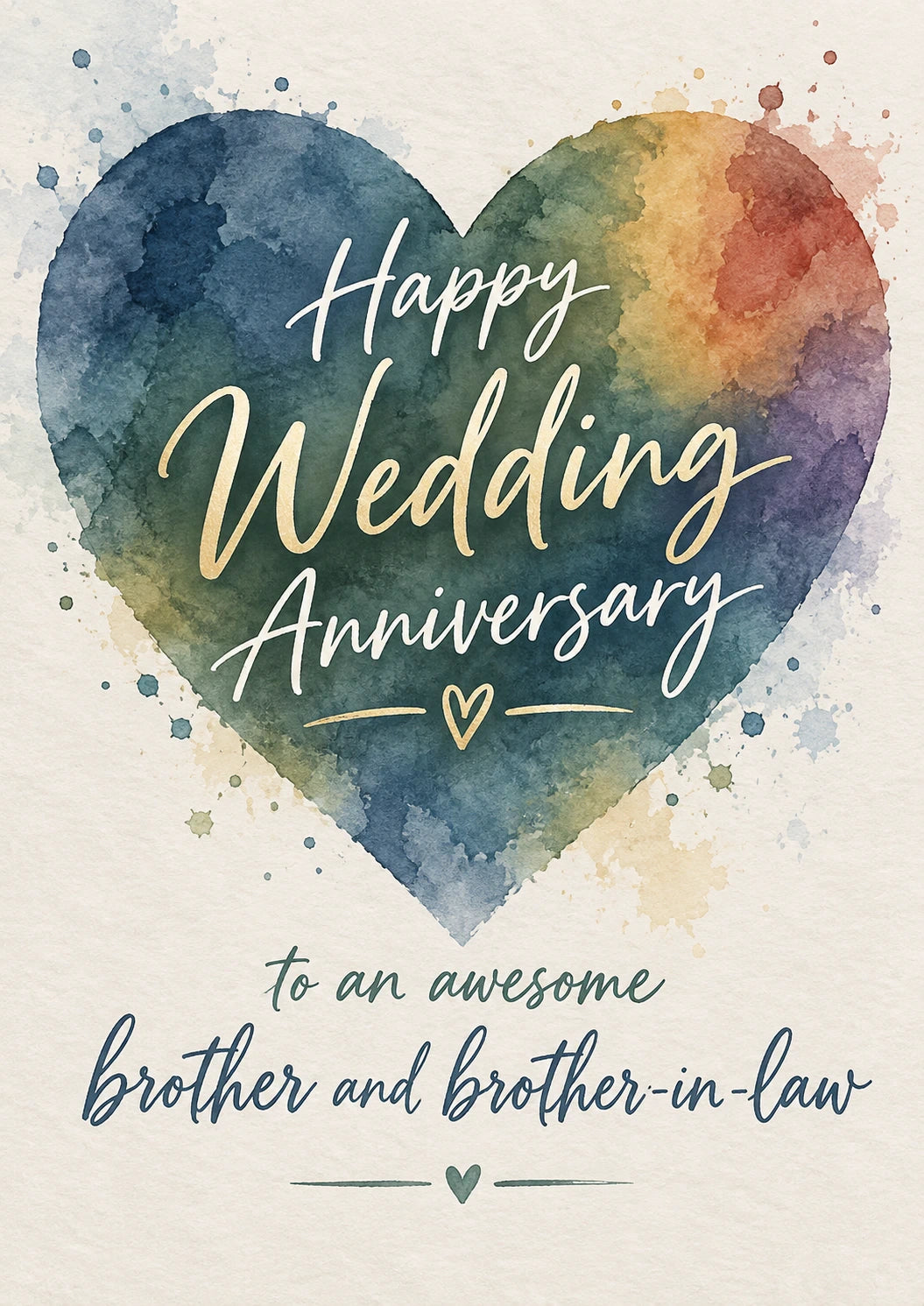 Rainbow Watercolour Heart Brother and Brother-in-Law Anniversary Card