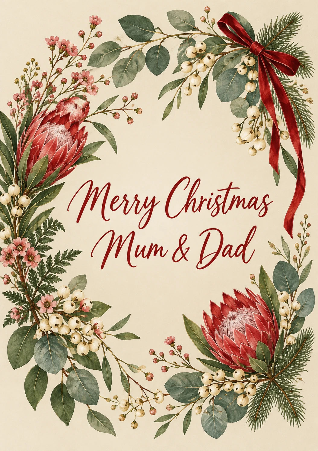 Protea Wreath Merry Christmas Card for Mum and Dad