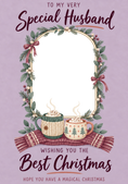 Load image into Gallery viewer, Festive Mugs and Wreath Photo Upload Christmas Card for Him

