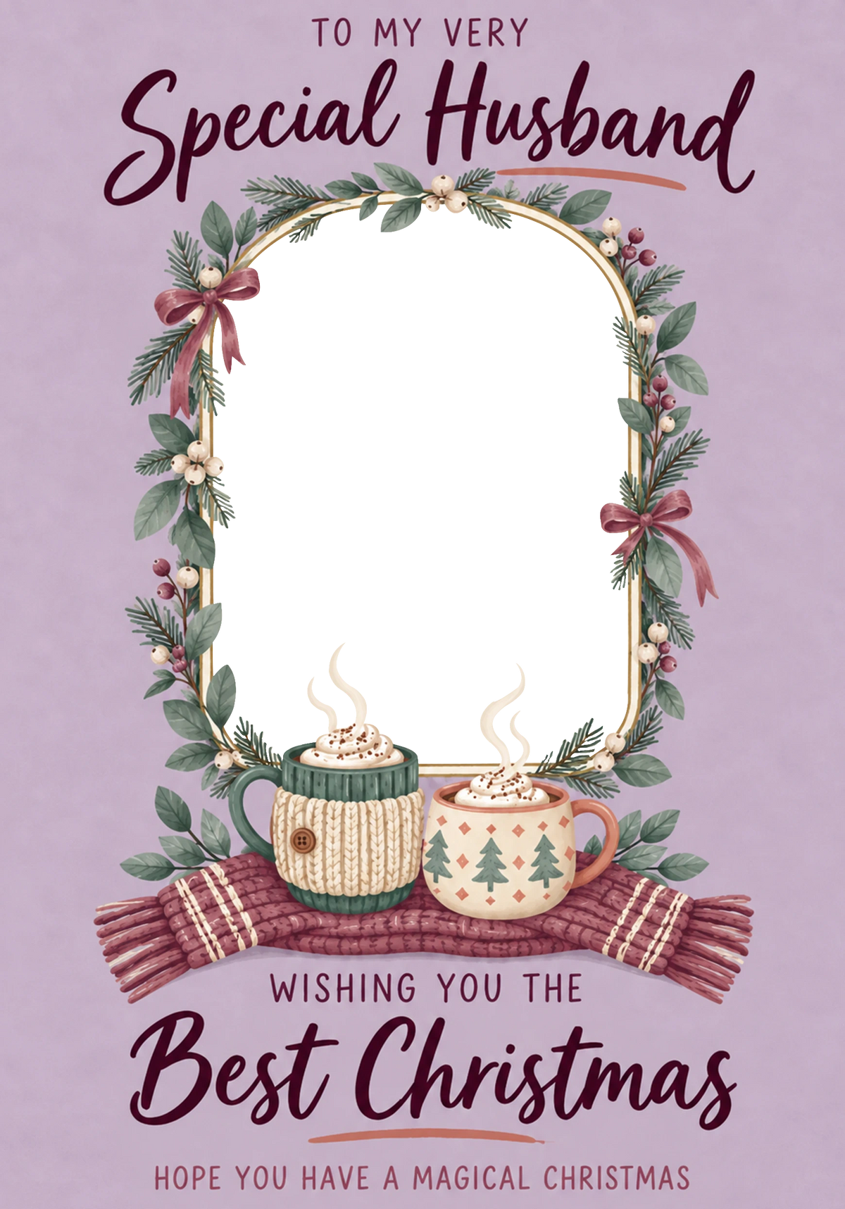 Festive Mugs and Wreath Photo Upload Christmas Card for Him