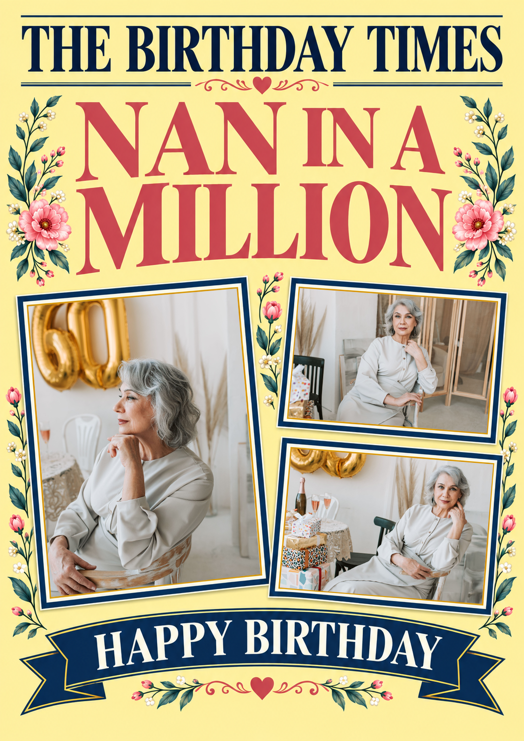 Nan in a Million Newspaper Spoof Photo Upload Birthday Card for Her