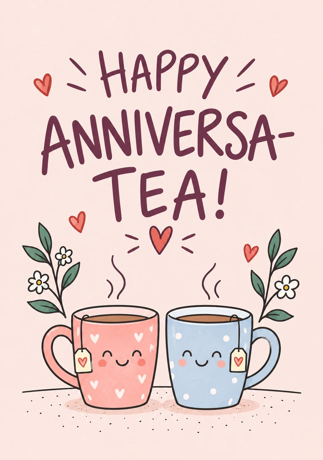 Funny Happy Anniversa-Tea Cute Mugs Anniversary Card for Brother and Partner