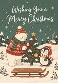 Load image into Gallery viewer, Polar Bear and Penguin Decorating Tree Christmas Card for Him
