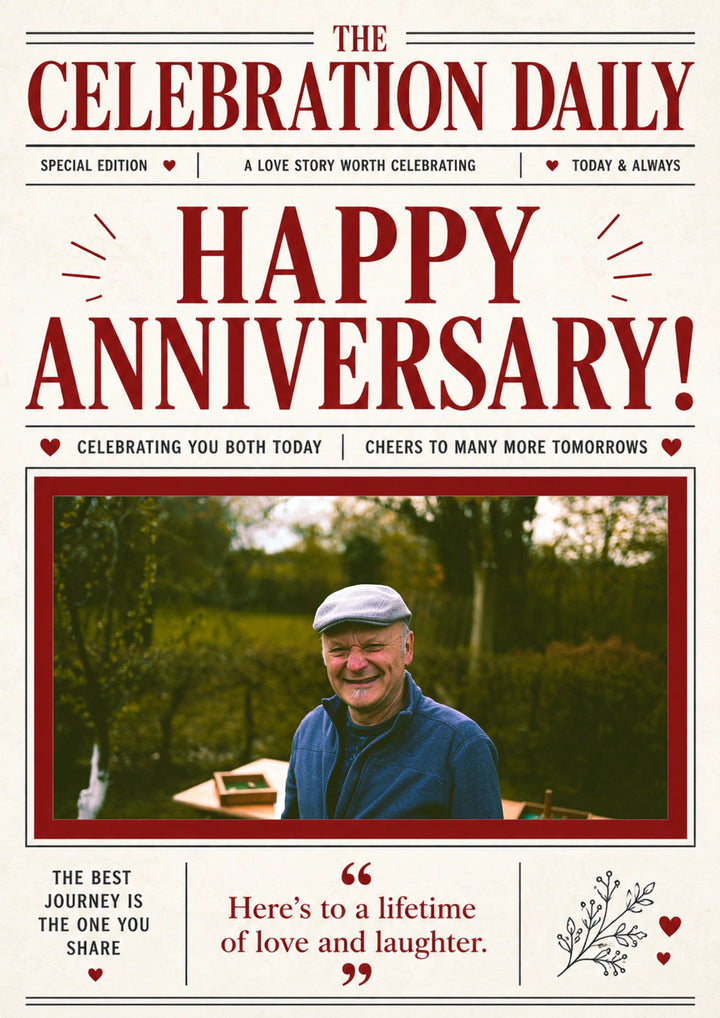 Newspaper Front Page Photo Upload Anniversary Card for Him