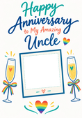 Load image into Gallery viewer, Rainbow Heart Champagne Uncle Photo Upload Anniversary Card
