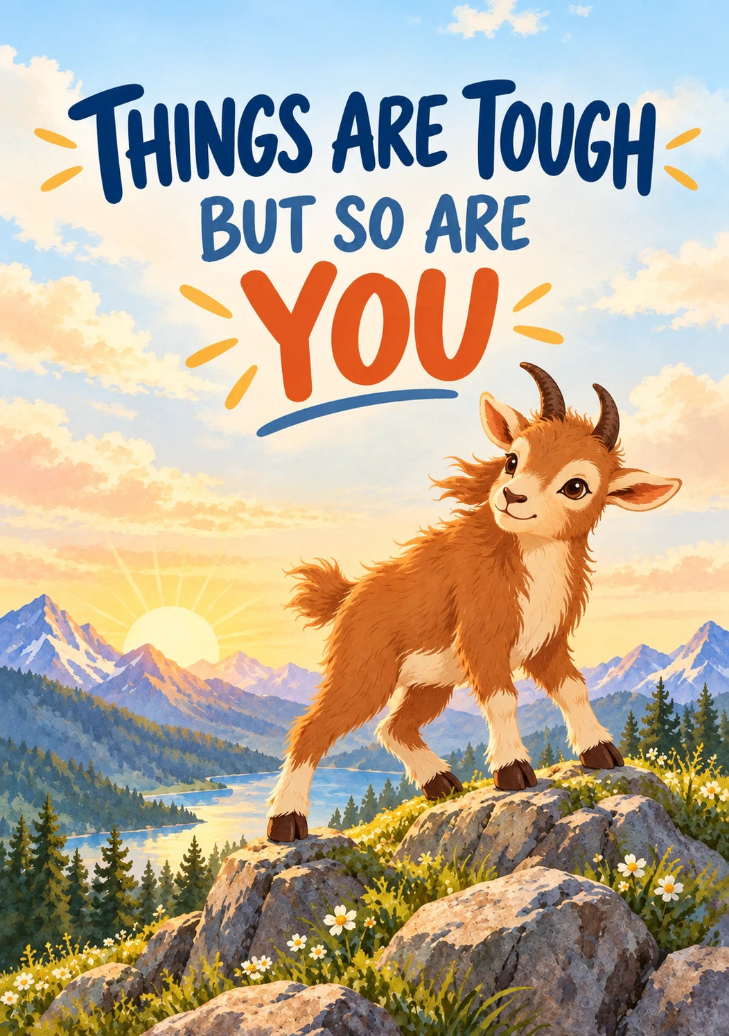 Tough Little Goat Climbing High Get Well Soon Card for Dad