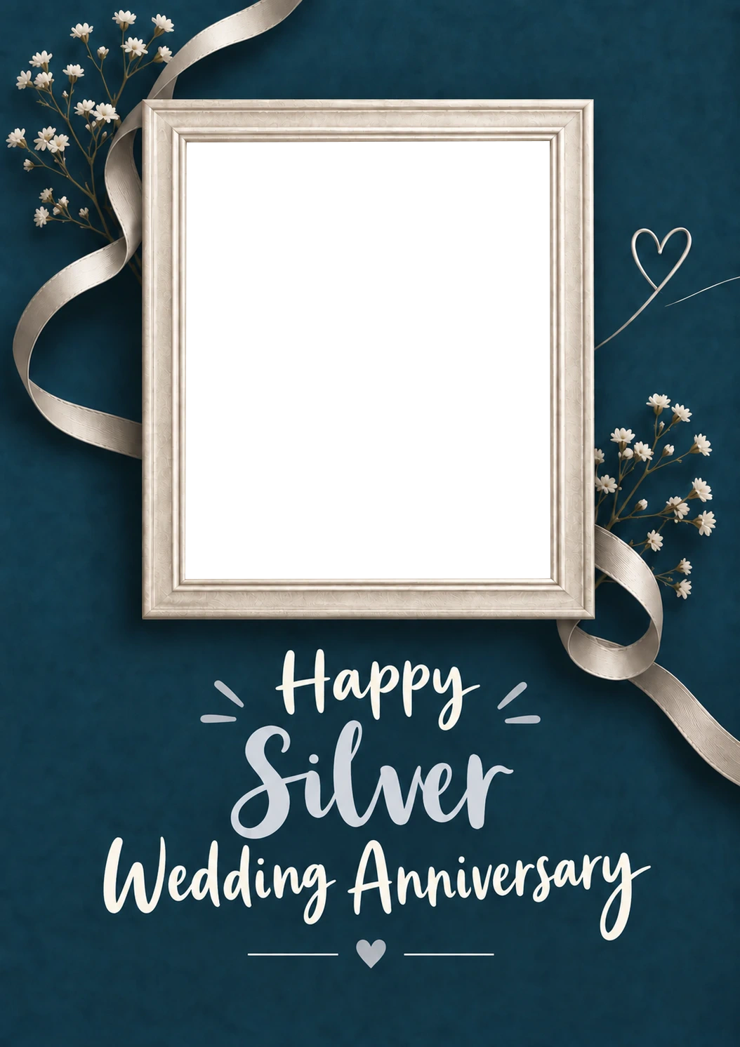 Silver Ribbon Floral Photo Upload 25th Anniversary Card