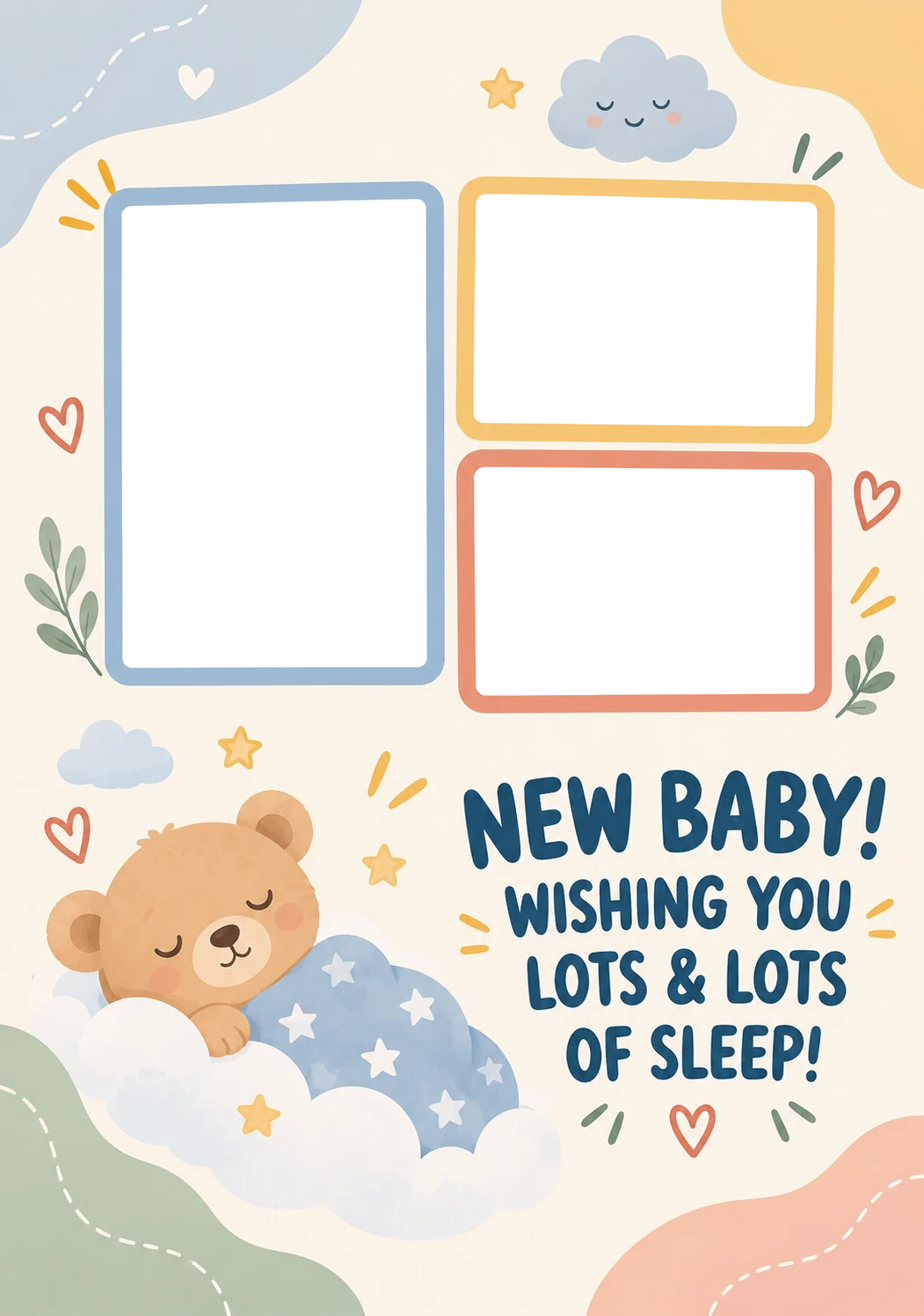 Funny Sleeping Bear Multiple Photo Upload New Baby Card for Daughter