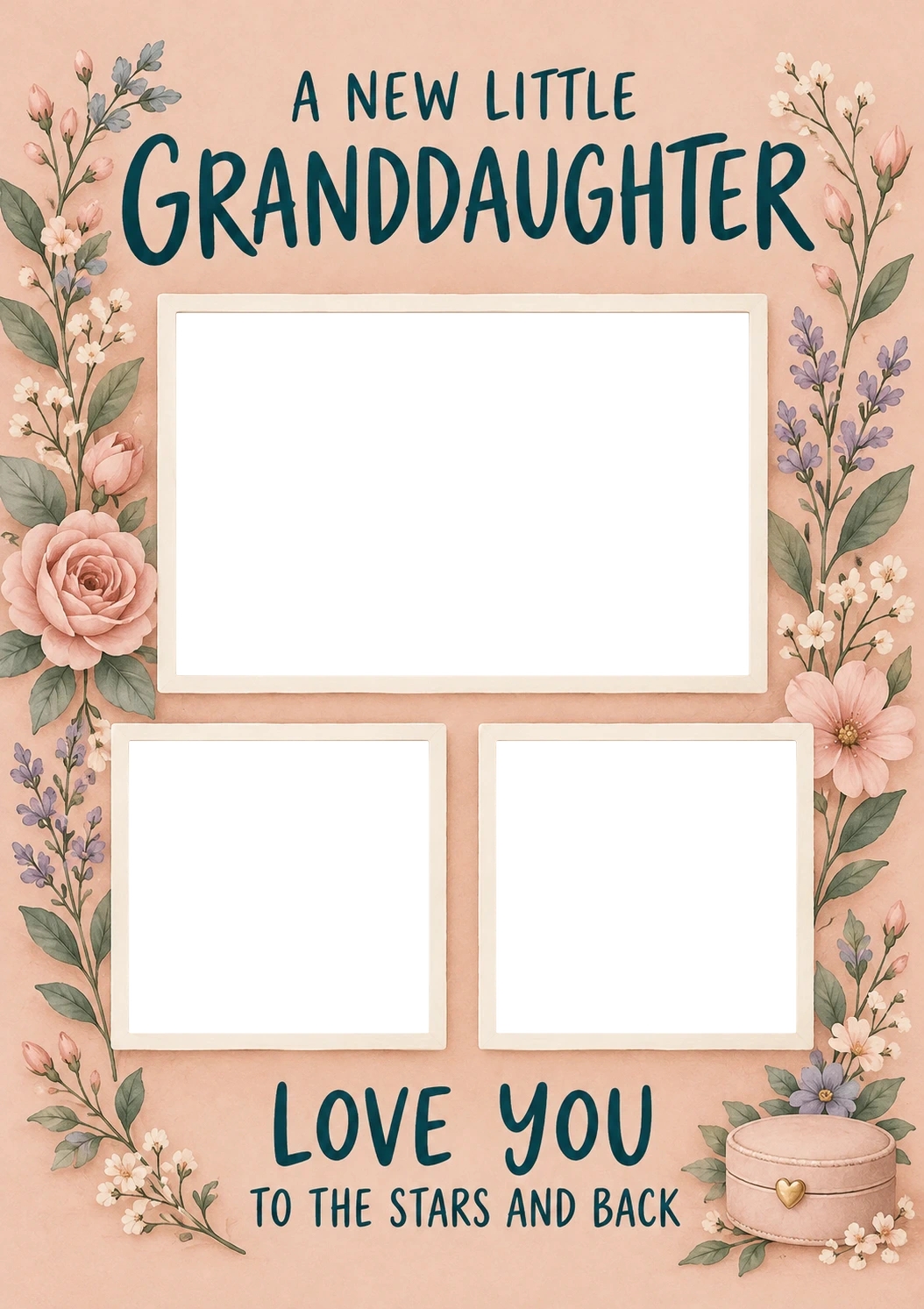 Floral From the Heart 3 Photo Upload New Baby Card for Granddaughter