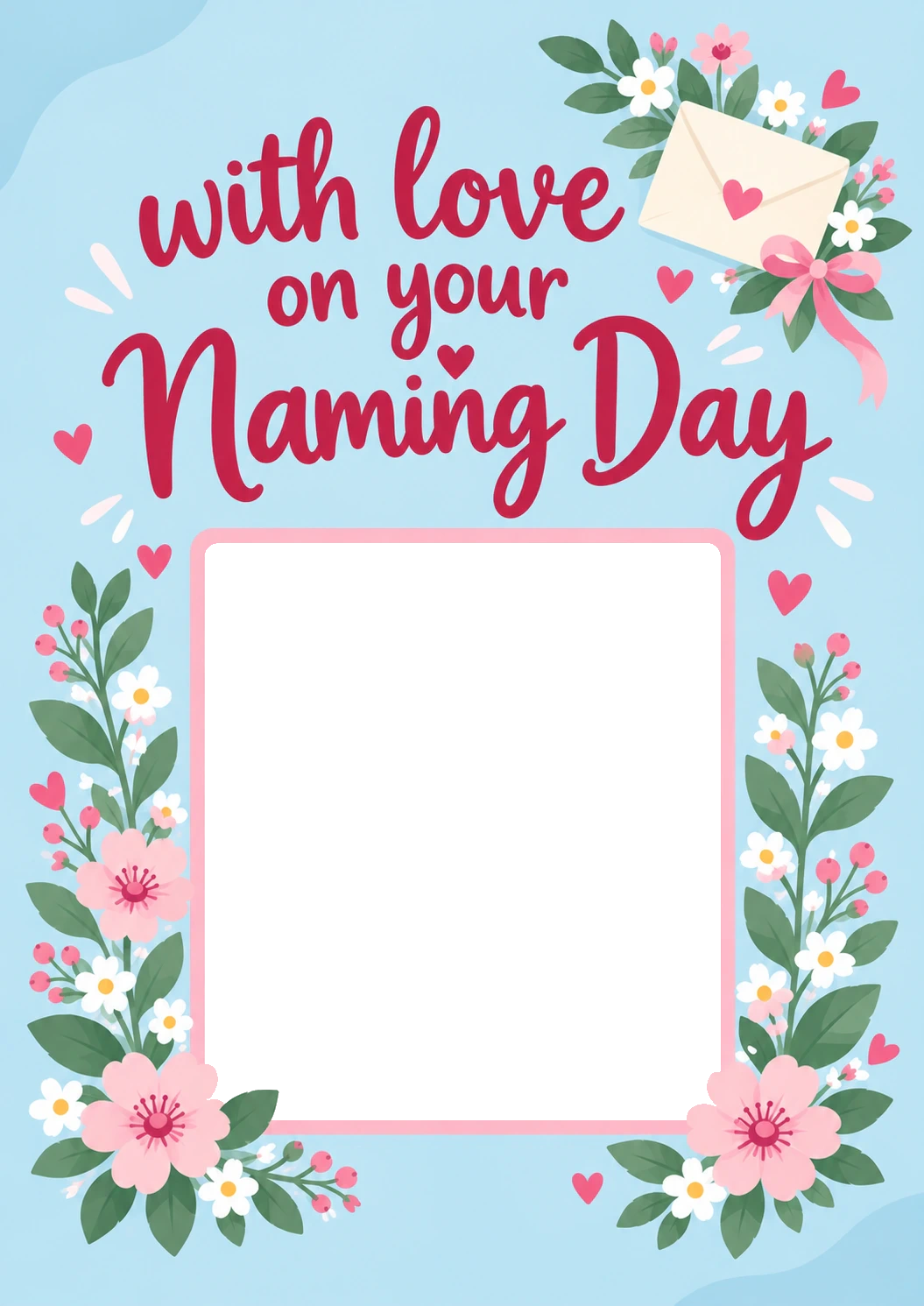 Floral Naming Day From the Heart Photo Upload New Baby Card for Granddaughter
