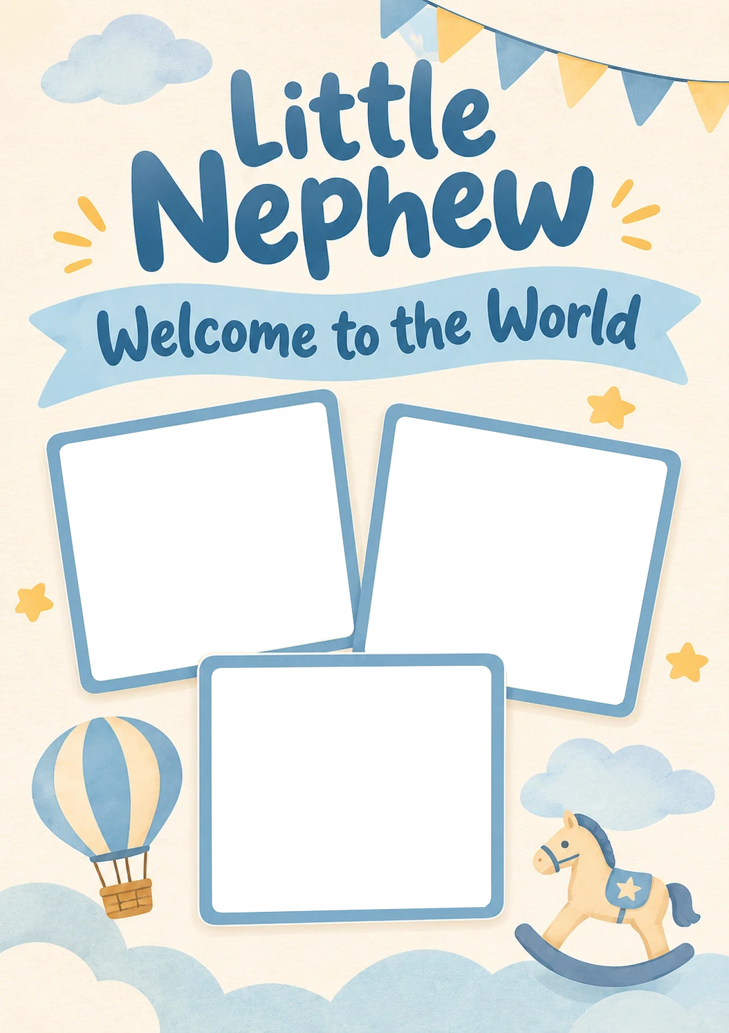 Three Photo Upload New Baby Card for Nephew