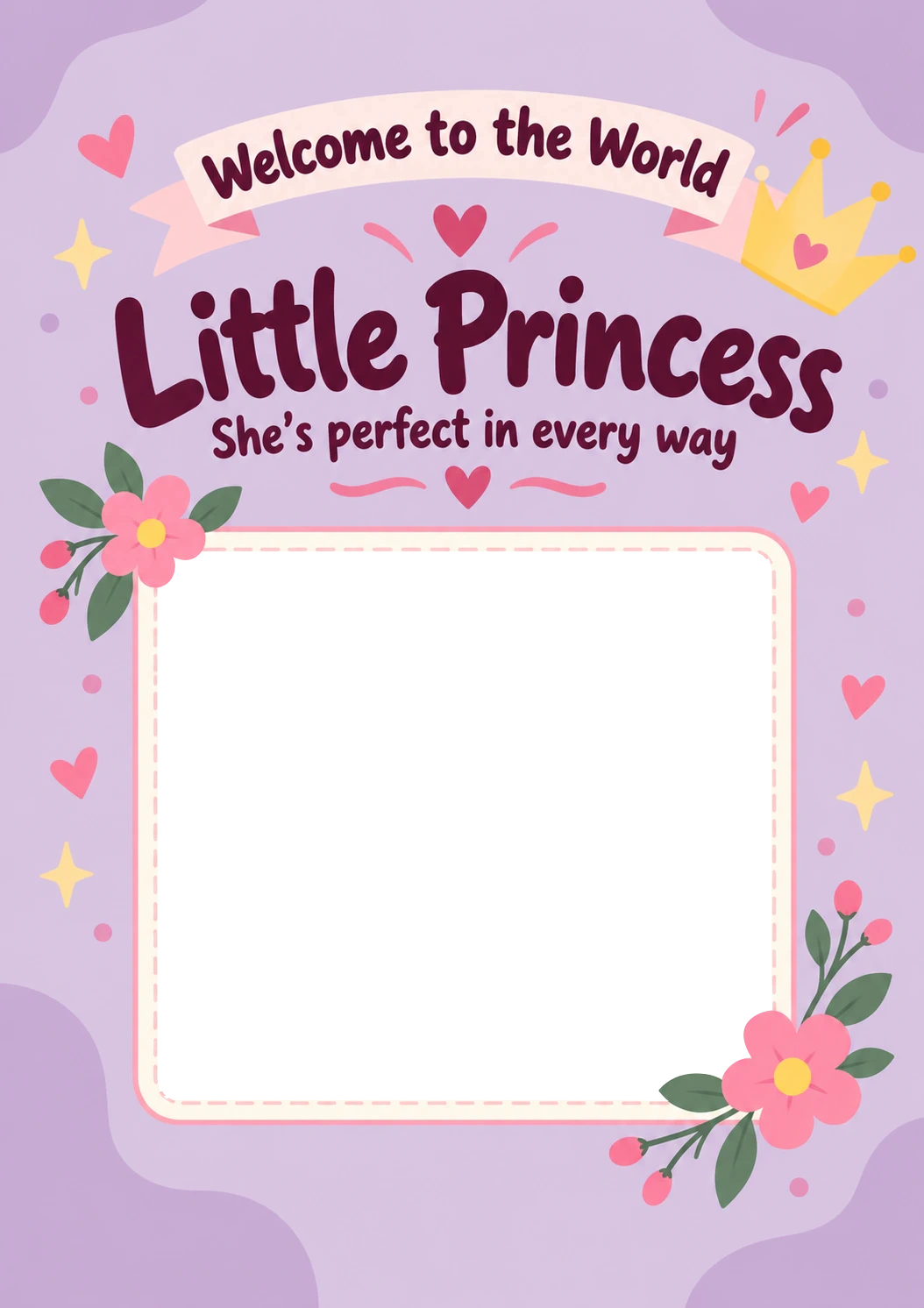 Little Princess Welcome to the World Photo Upload New Baby Card for Niece