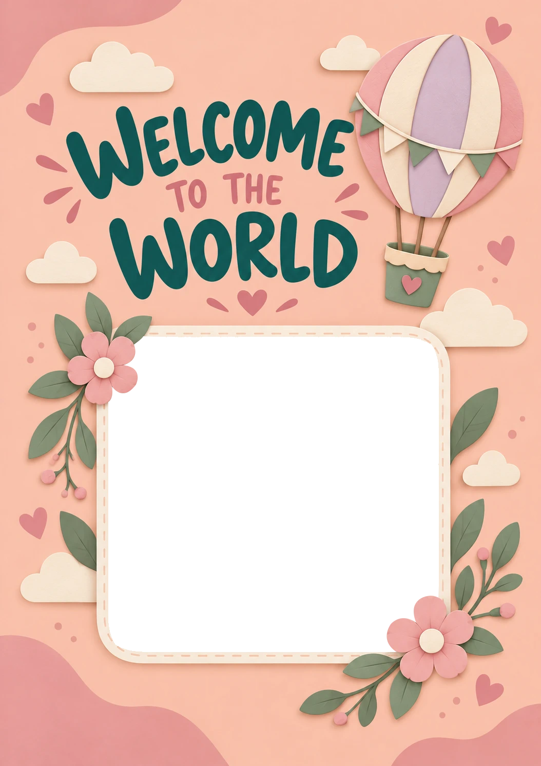 Hot Air Balloon Floral Photo Upload New Baby Card for Niece