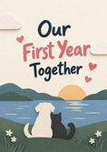 Load image into Gallery viewer, Dog and Cat Sunset Scene First Anniversary Card

