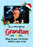 Load image into Gallery viewer, Festive Candles From the Heart Photo Upload Christmas Card for Grandson
