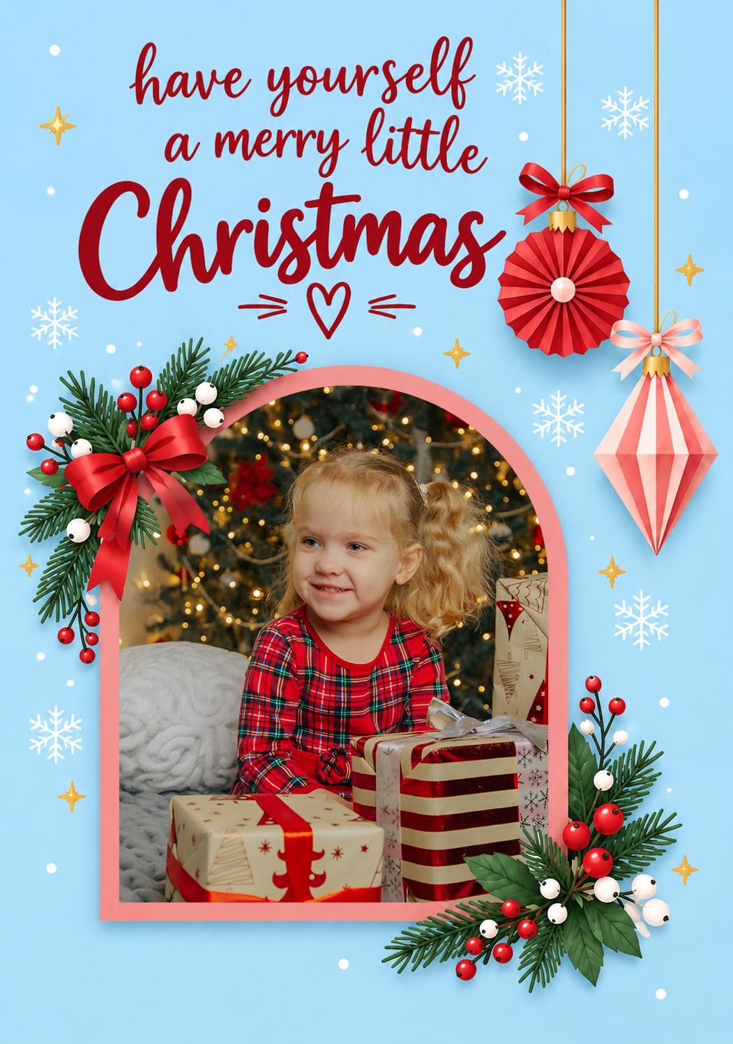 Merry Little Christmas Holly Photo Upload Christmas Card for Niece