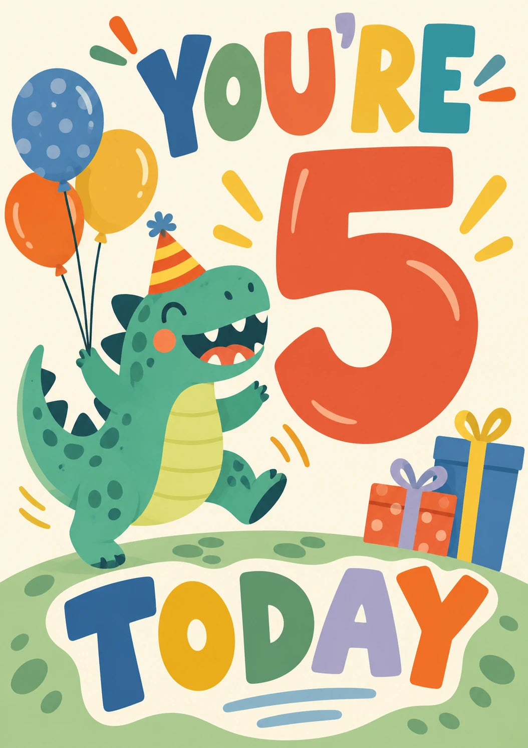 Cute Dinosaur Balloons 5th Birthday Card for Him