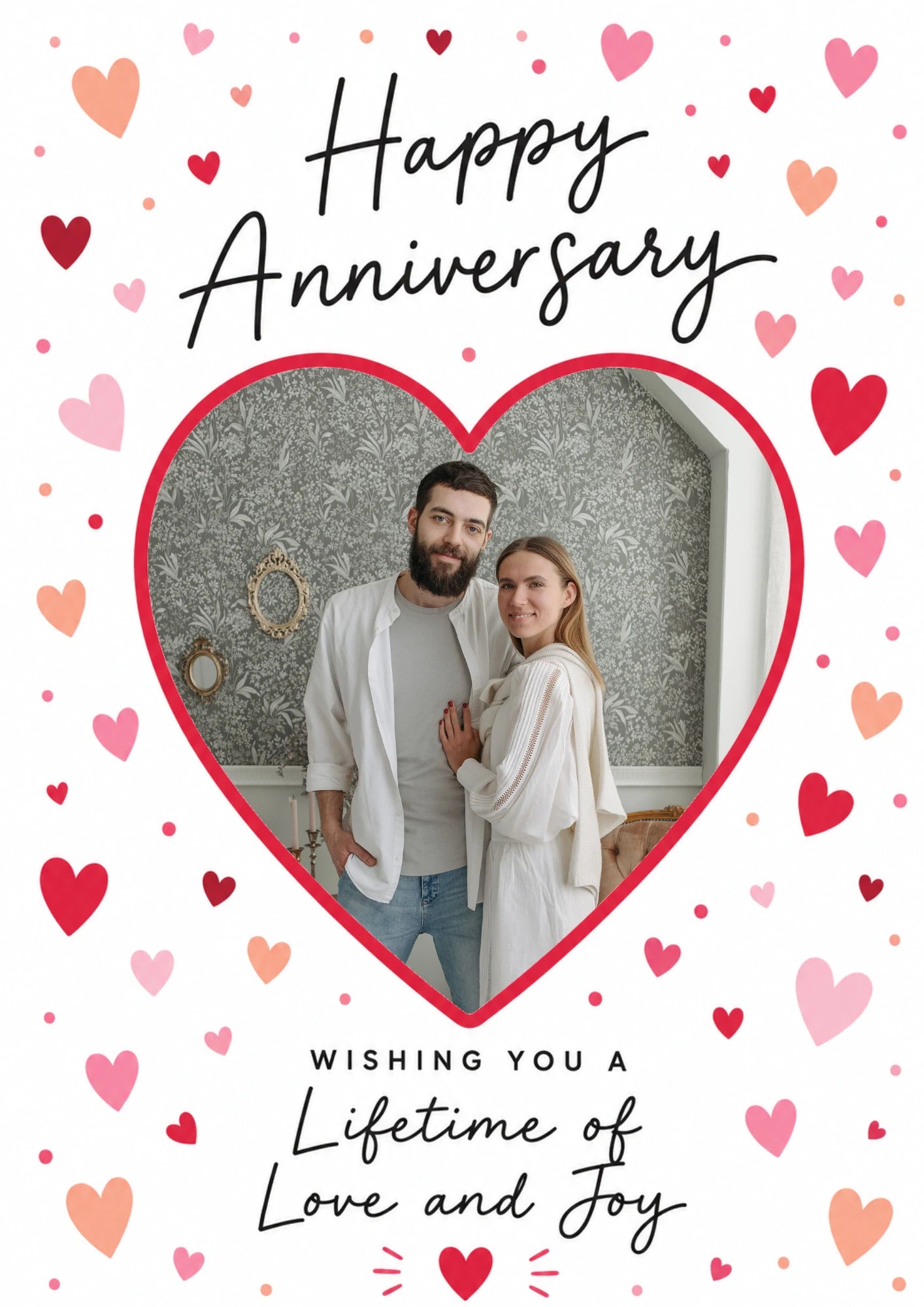 Scattered Hearts Lifetime of Love Photo Upload Anniversary Card