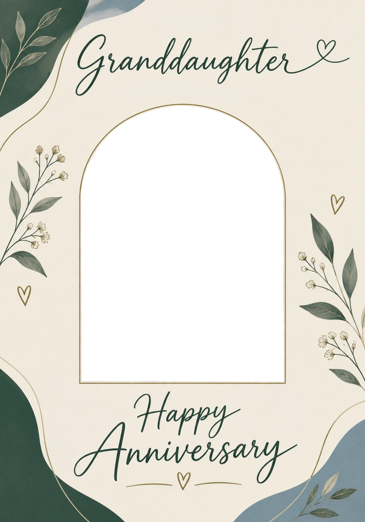 Green Botanical Arch Granddaughter Photo Upload Anniversary Card