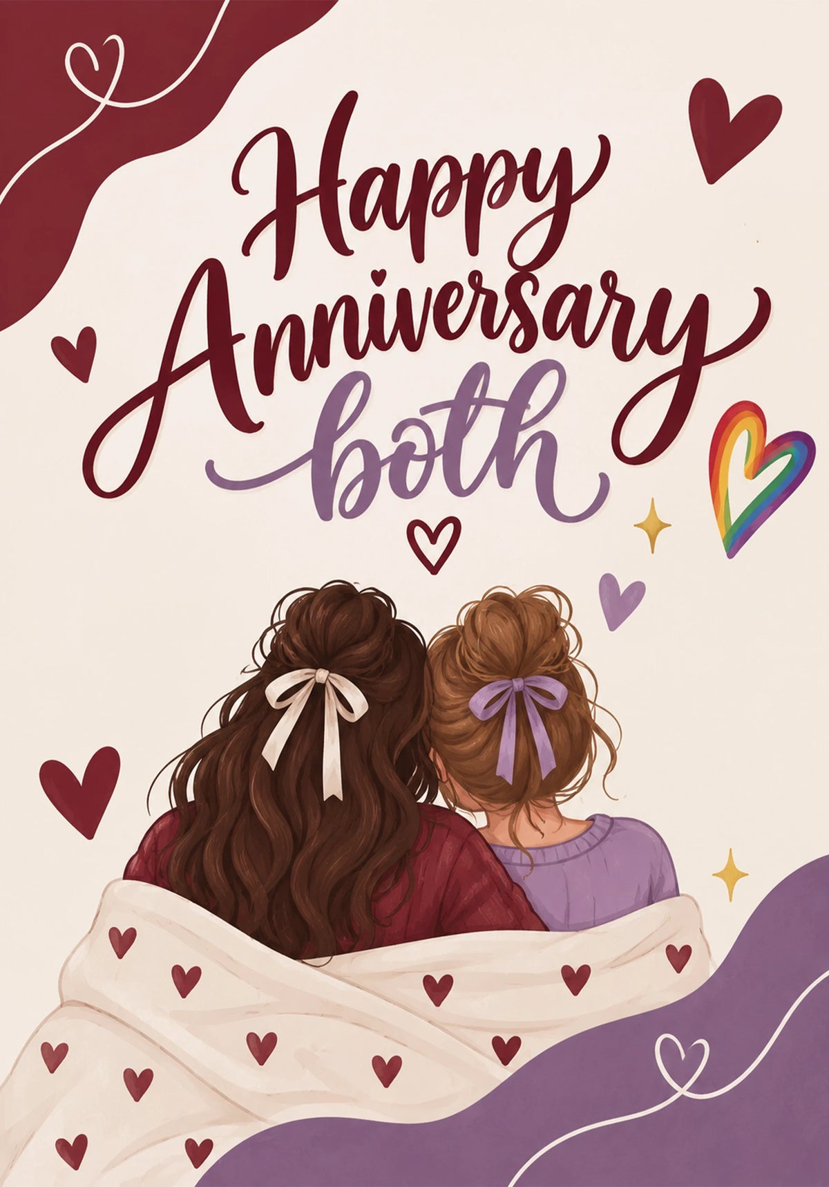 Rainbow Heart Two Women Anniversary Card for Her