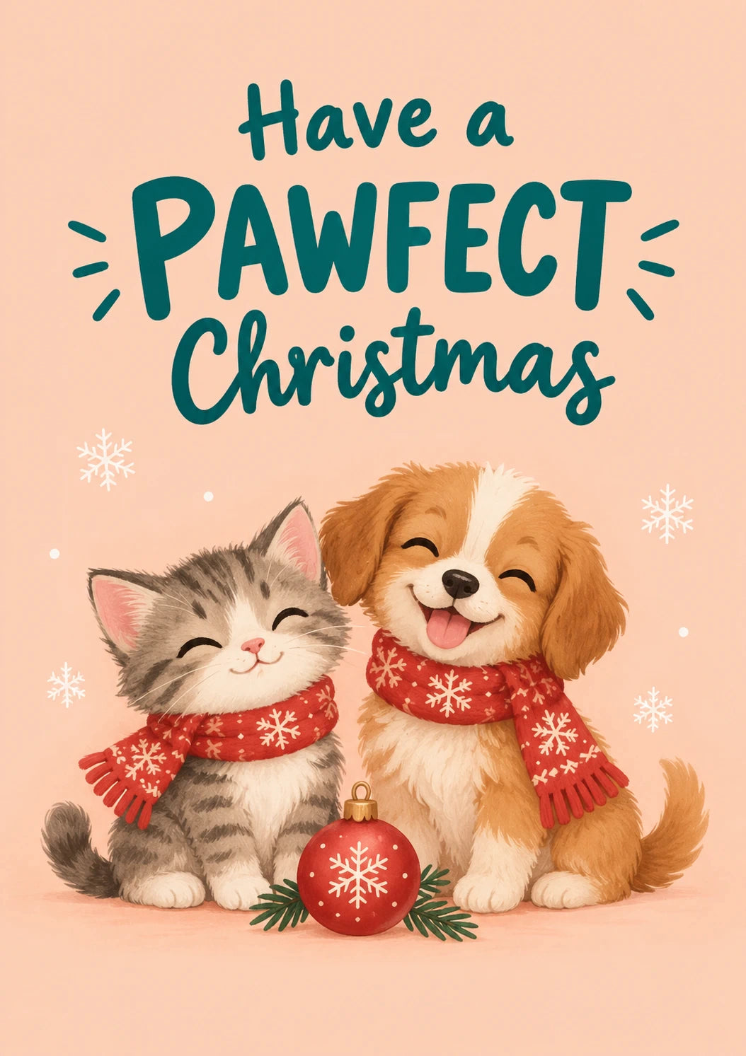 Funny Pawfect Cat and Dog Christmas Card for Cousin