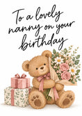Load image into Gallery viewer, Cute Teddy Bear Floral Bouquet Nanny Birthday Card for Her
