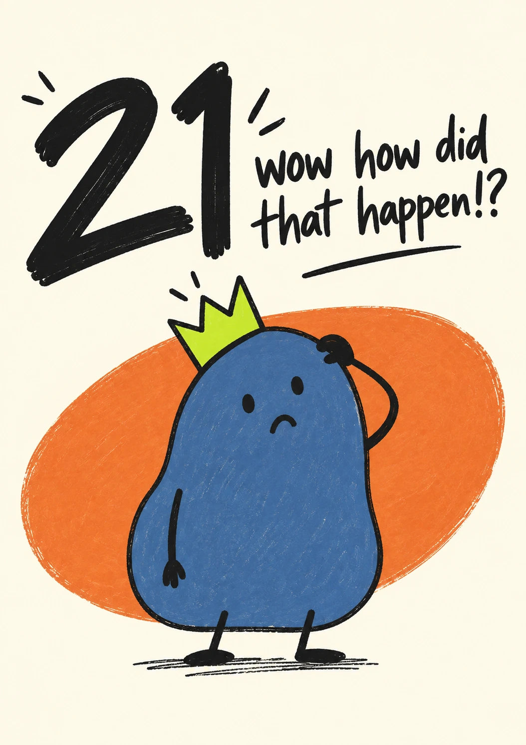 Funny Confused Blue Blob Crown 21st Birthday Card