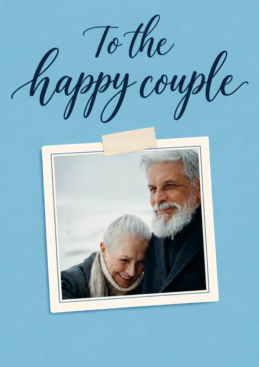 To the Happy Couple Blue Script Photo Upload Wedding Card
