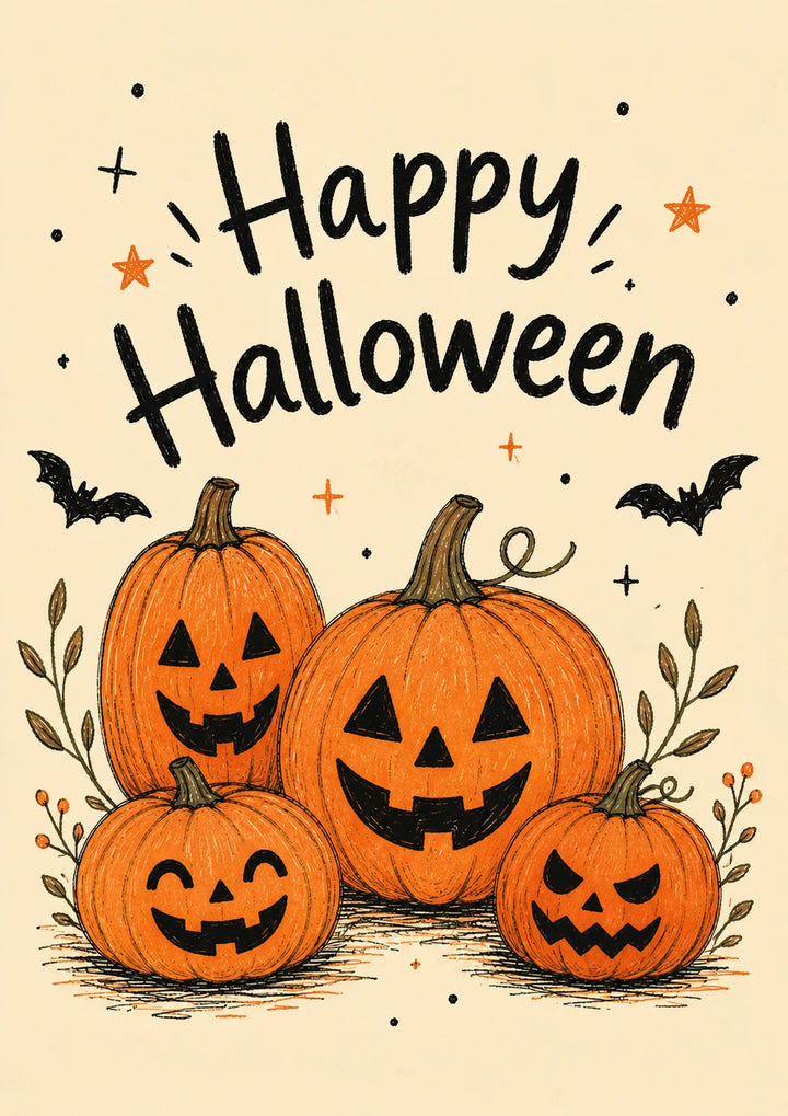 Cute Jack-O'-Lantern Pumpkins Halloween Card