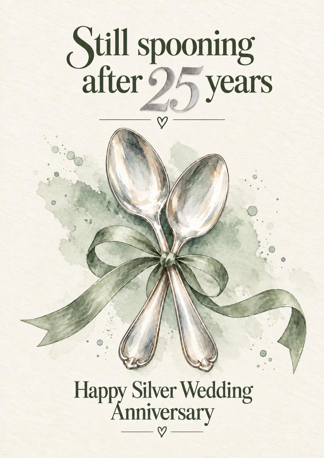 Funny Still Spooning Silver Spoons 25th Anniversary Card