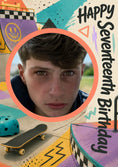 Load image into Gallery viewer, Skate Park Grunge 17th Photo Upload Birthday Card for Him
