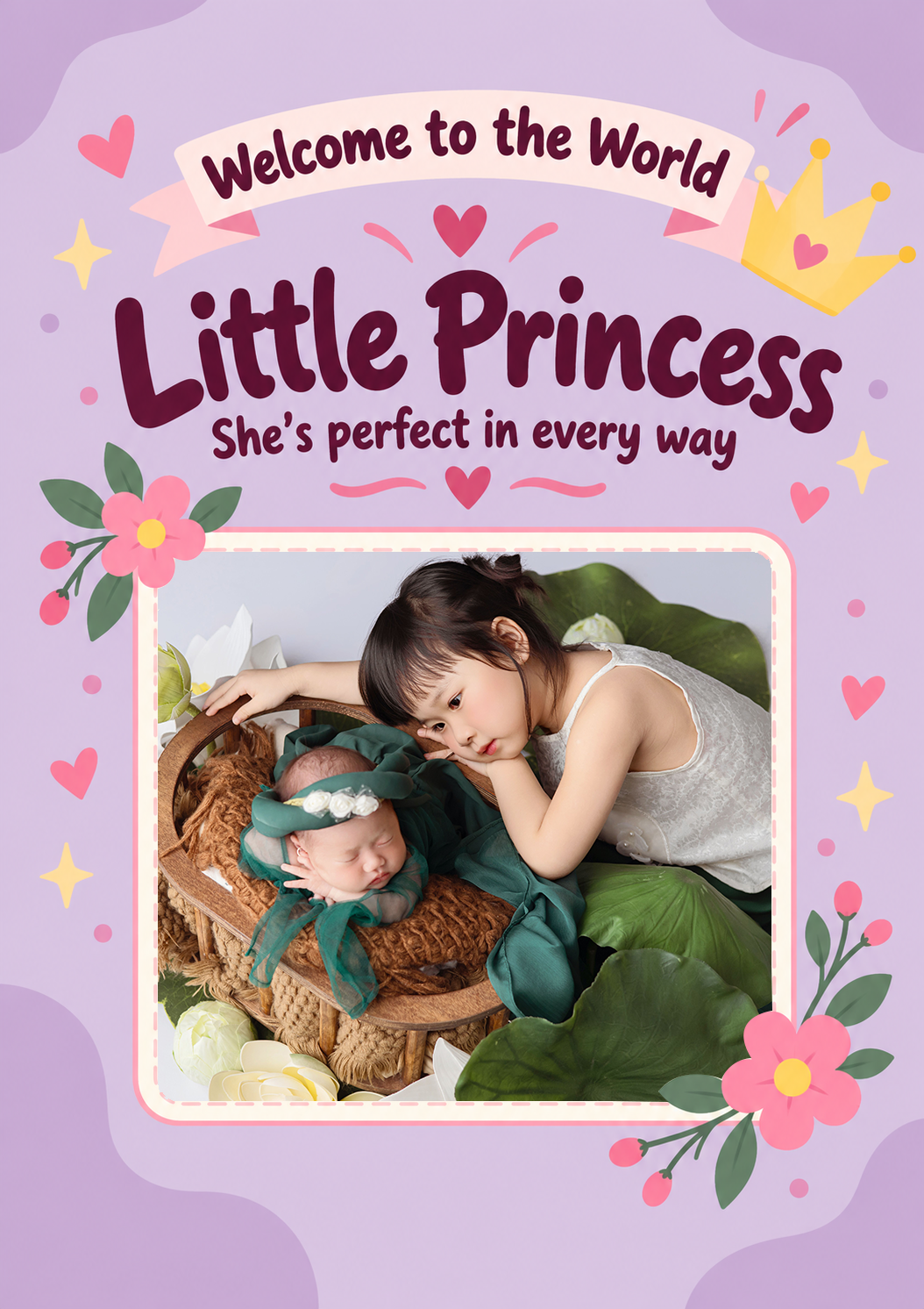 Little Princess Welcome to the World Photo Upload New Baby Card for Niece