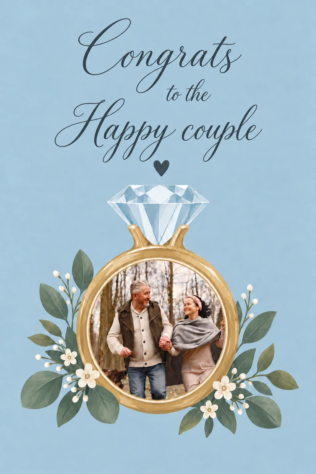 Congrats to the Happy Couple Diamond Ring Photo Upload Wedding Card