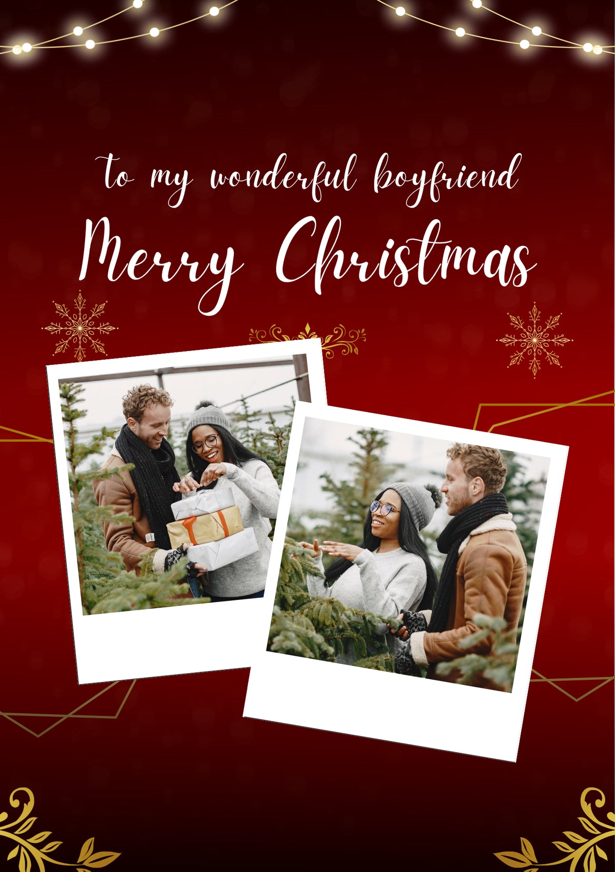 Wonderful Boyfriend Red Snowflake Photo Upload Christmas Card for Him