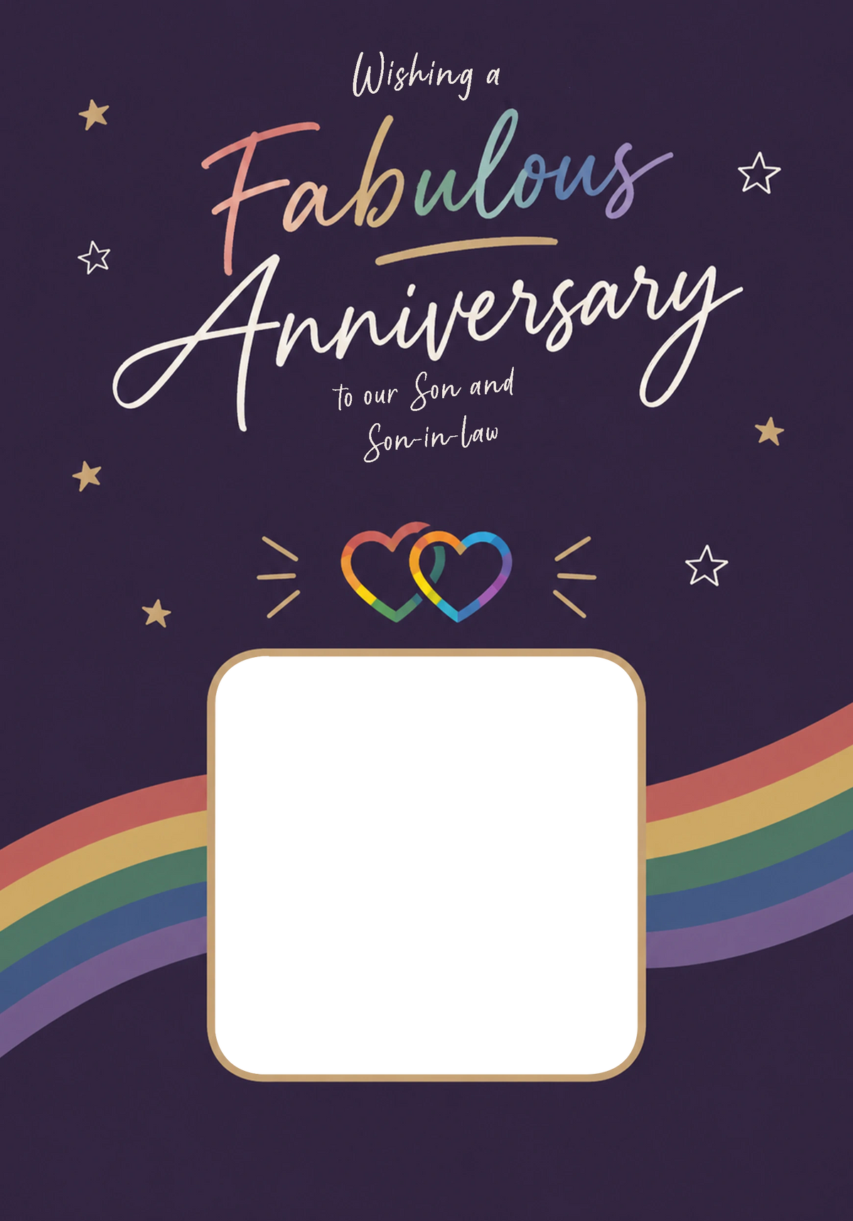 Rainbow Pride Hearts Son and Son-in-Law Photo Upload Anniversary Card