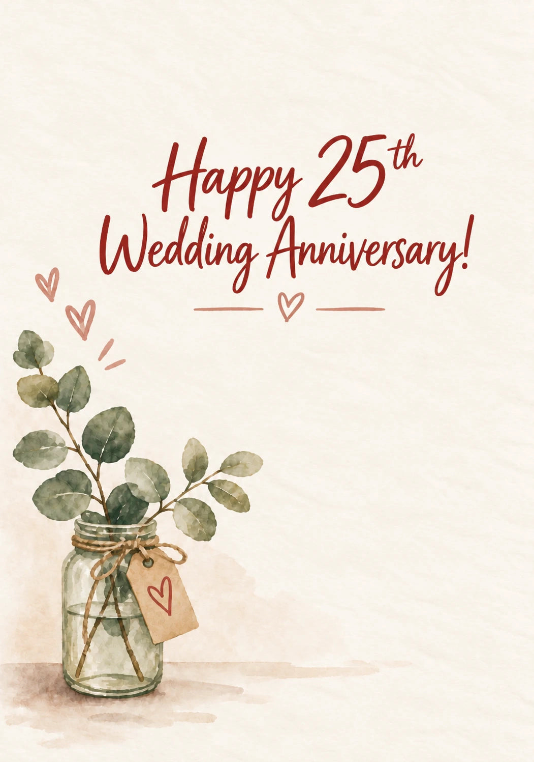 Silver Eucalyptus Mason Jar 25th Anniversary Card for Brother and Partner
