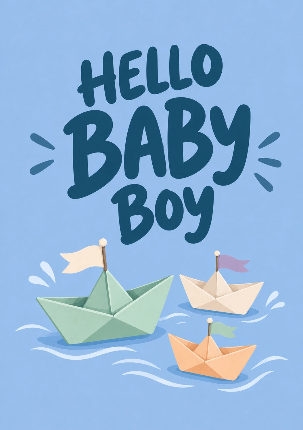 Paper Boats Hello Baby Boy New Baby Card for Friend