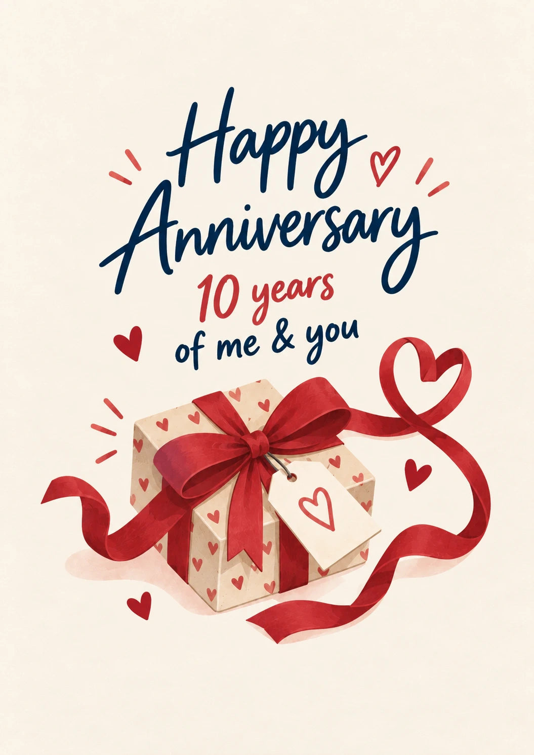 Heart Gift Box 10 Years Anniversary Card