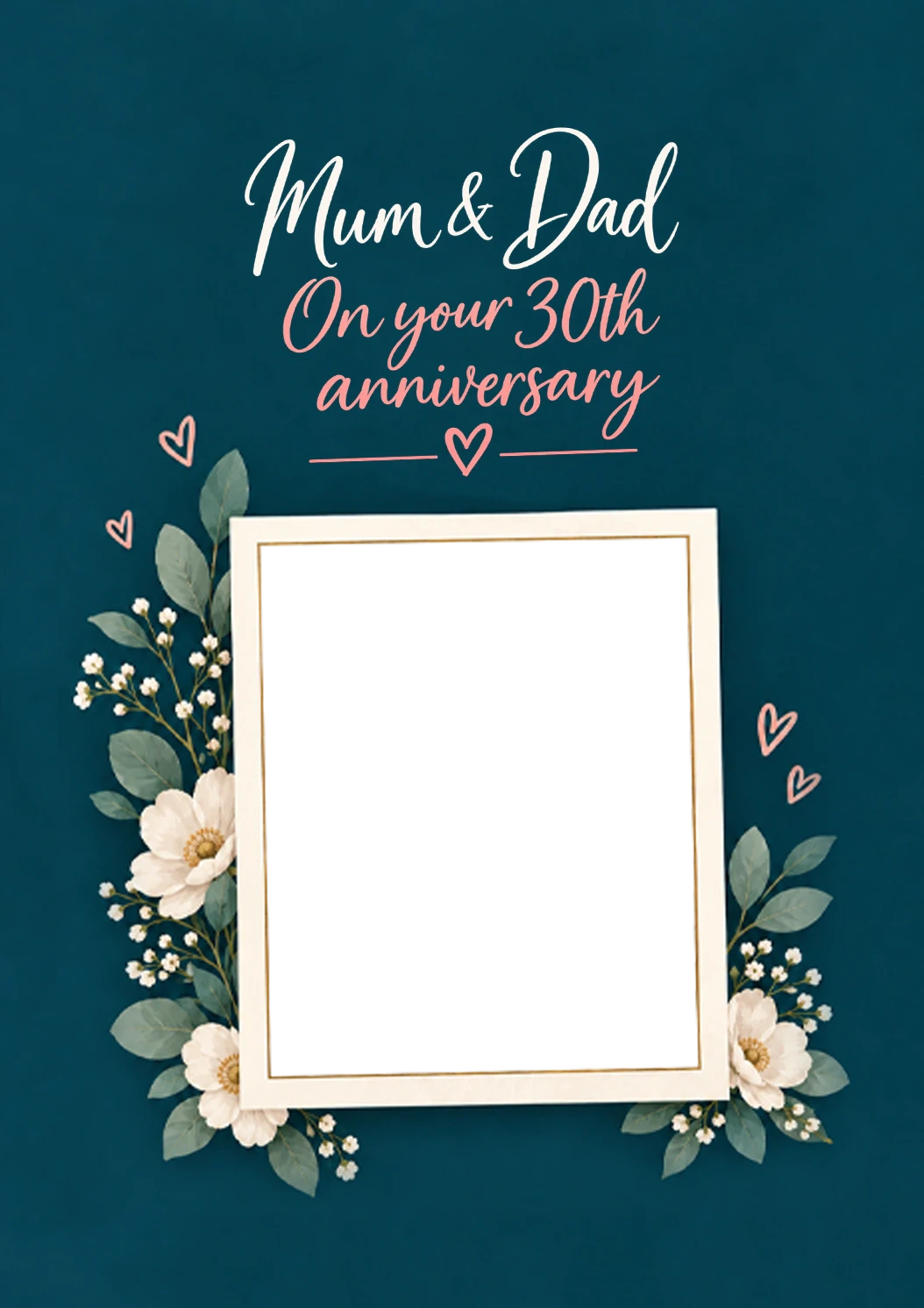 Teal Floral Mum and Dad Photo Upload 30th Anniversary Card