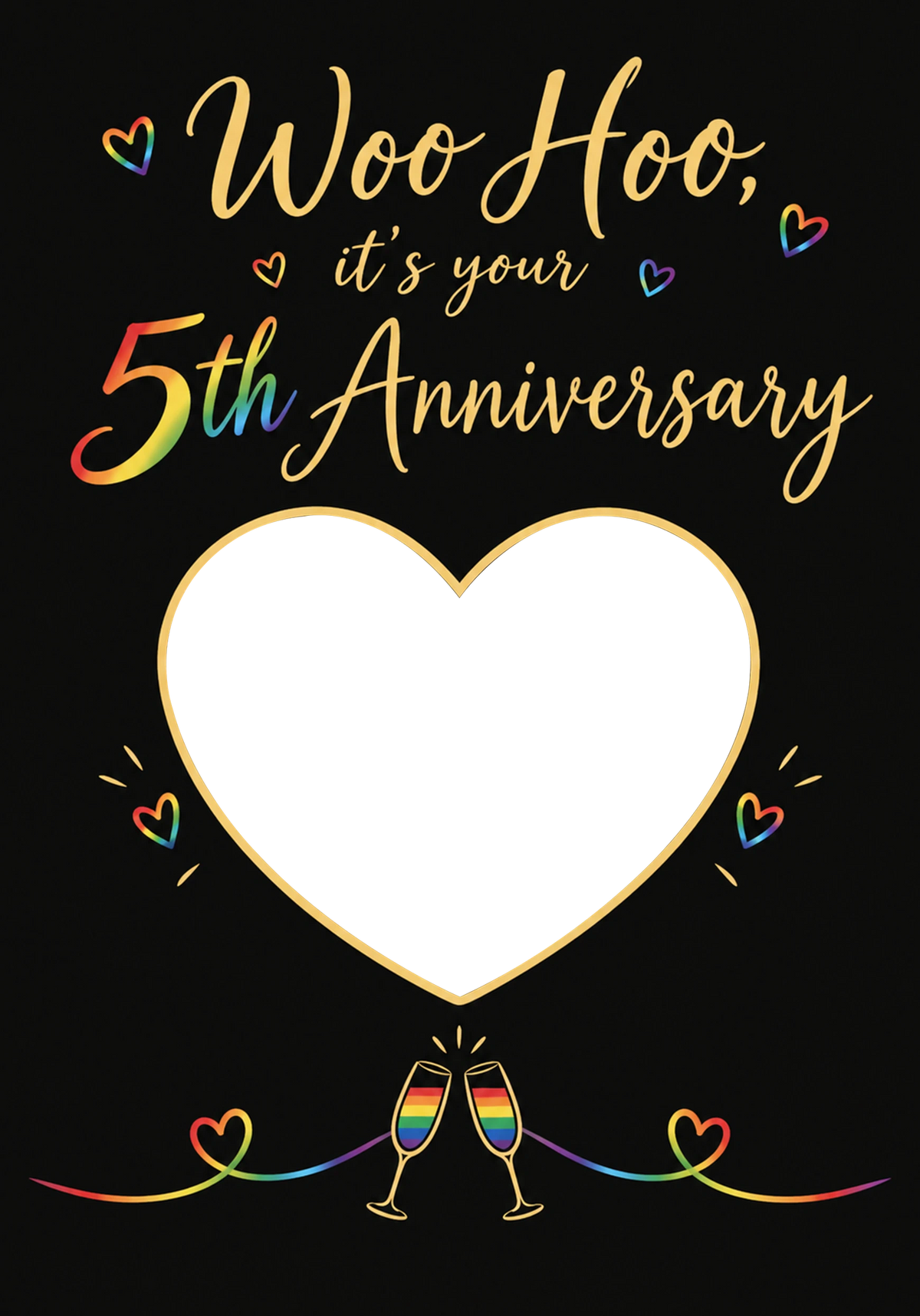 Rainbow Hearts Woo Hoo 5th Photo Upload Anniversary Card