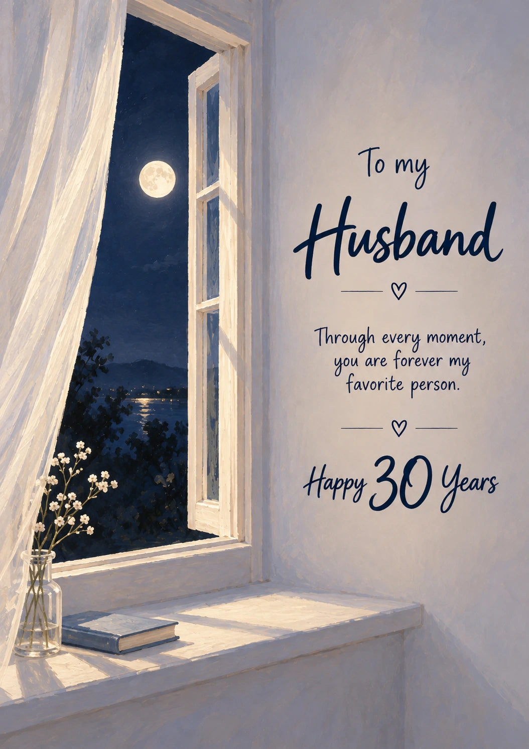 Moonlit Window Scene 30th Anniversary Card for Him