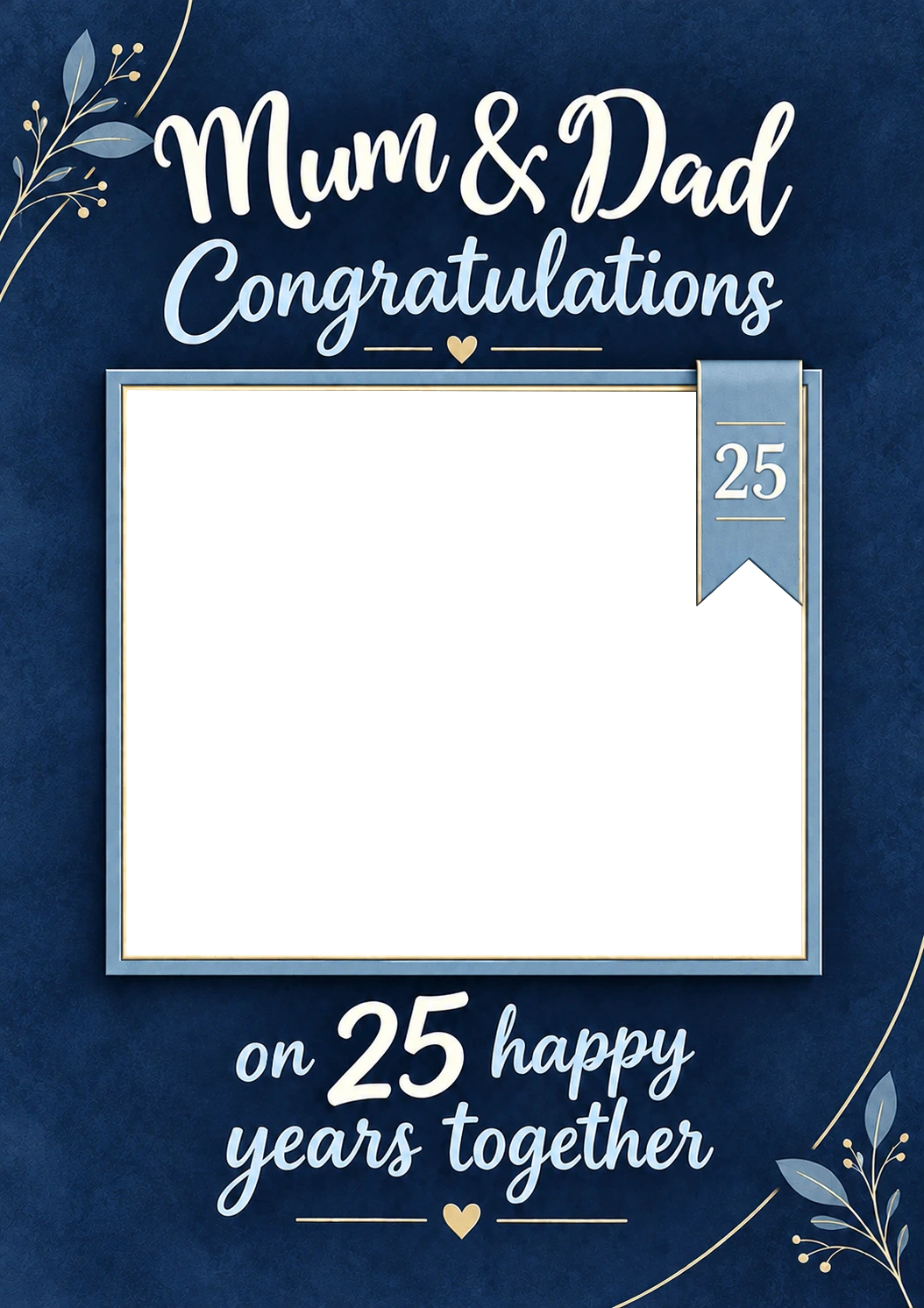 Navy Blue Mum & Dad 25th Anniversary Photo Upload Card