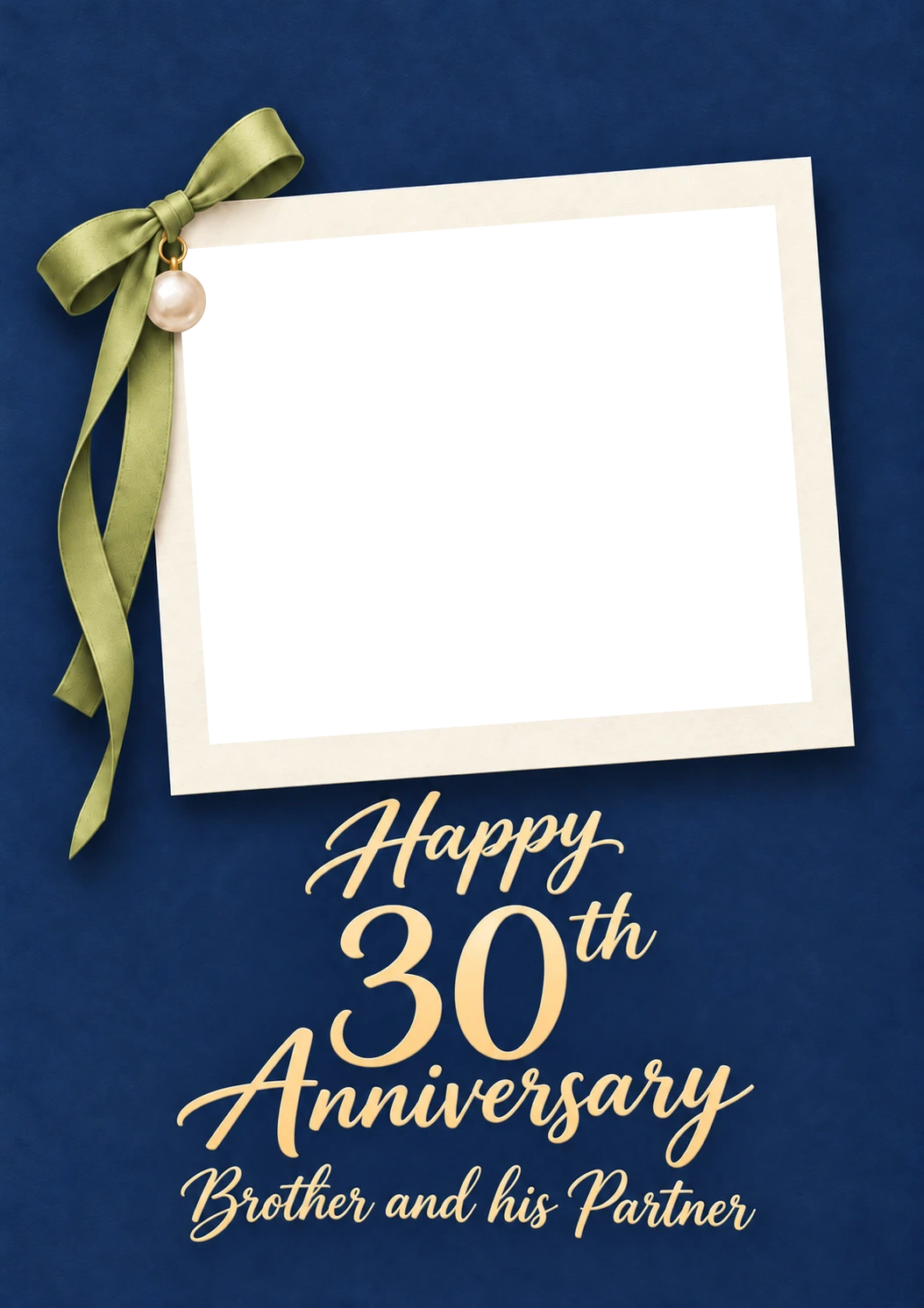 Navy Blue Pearl Bow Photo Upload 30th Anniversary Card for Him