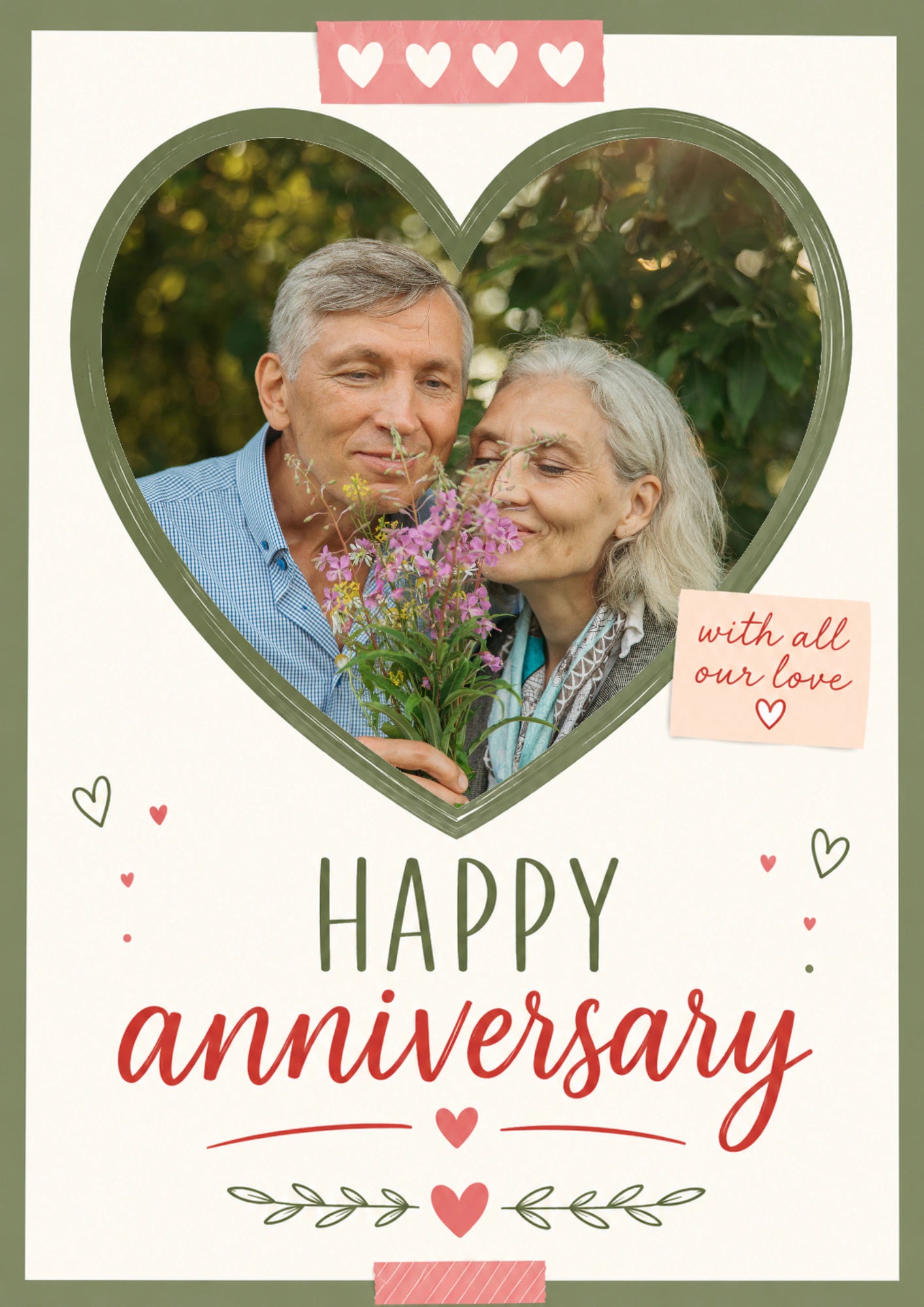 Heart Frame With All Our Love Photo Upload Anniversary Card